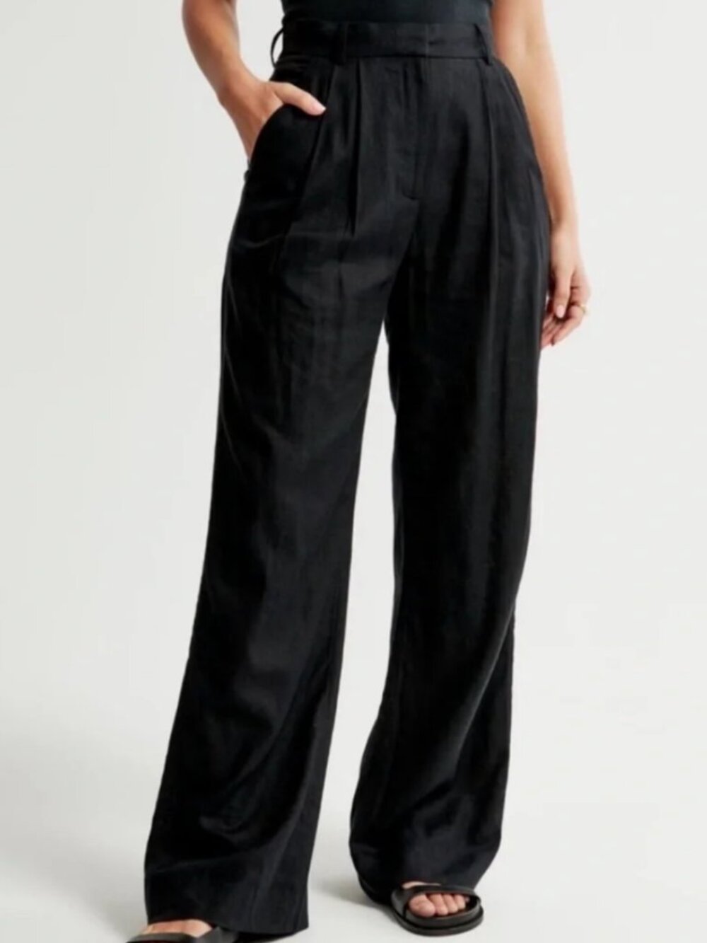 Abercrobie & Fitch Linen-Blend Tailored Ultra Wide-Leg Pant - Black - Sz 30 Long